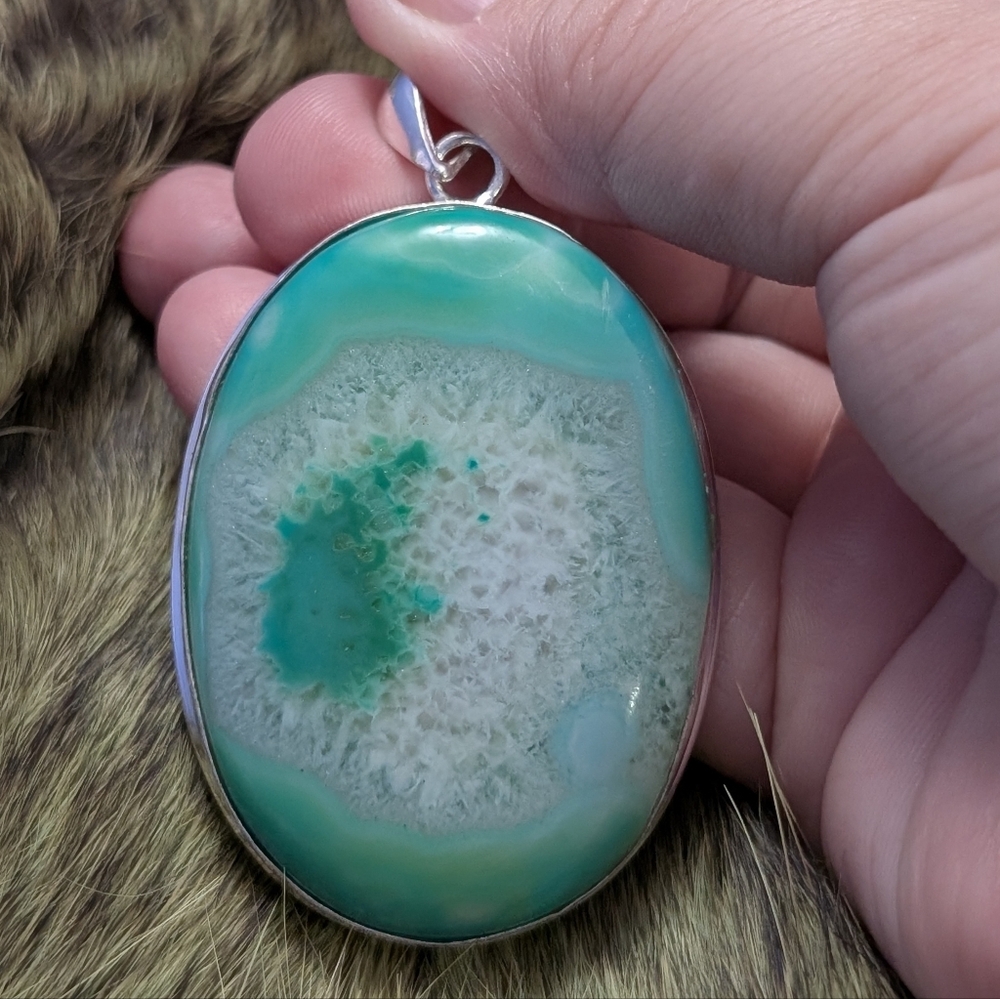 Handmade Green Agate Pendant In 925 Silver Setting
